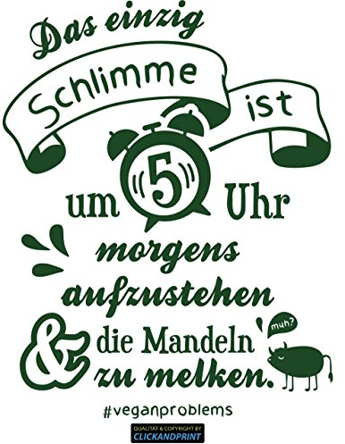 CLICKANDPRINT Aufkleber » Vegane Probleme - Mandeln melken, 30x23,6cm, Metallic Waldgrün • Dekoaufkleber/Autoaufkleber/Sticker/Decal/Vinyl