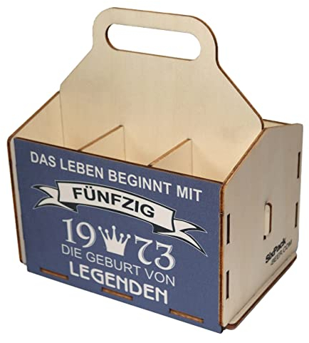 Bierträger aus Holz, Sixpack Bier, 6er Träger, Bier-Sechserträger, Biergeschenk, Geburtstag 50 Jahre, Geburtstagsgeschenk für Männer, 50 Jahre, Gravur, Druck, Holz, 50. Geburtstag, 1972, Vatertag