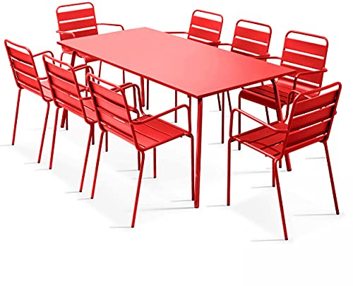 Oviala Gartentisch und 8 Sessel aus Metall, Rot – Palavas