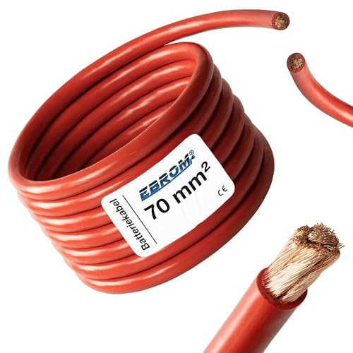 EBROM Batteriekabel, Pluskabel - auf den Meter genau! ROT (+) H07V-K 2,5/4 / 6/10 / 16/25 / 35/50 oder 70 mm² Batterie Kabel 99,9% OFC Kupfer – Länge/Querschnitt: 4 Meter 70 mm2 rot