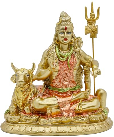 alikiki Indien Gott Herr Shiva Idol Statue mit Kuh Nandi – Hindu-Gott Indischer Heimtempel Mandir Pooja Artikel Murti Decor Indische Figur Diwali Geschenke Meditation Yoga Zimmer Altar Dekoration