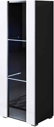 MB Muebles Bonitos, Vitrine avec Pieds 2 cm Luke V2 pour Salon ou Salle à Manger Moderne avec Lumière LED, Meuble Modulaire en Mélamine Brillante, Couleur Noir et Blanc, 40x128x29 cm