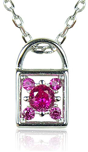 LUISIA® Filigrane Damen Halskette mit Strass Vorhängeschloss Pink - 925 Silber Schmuck mit Zirkonia Anhänger