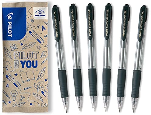 PILOT Super Grip, Kugelschreiber, 6er Set in M (Schwarz)