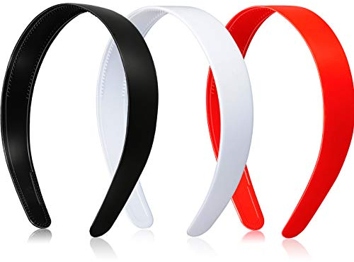3 Stücke 1 Zoll Breit Kunststoff Stirnbänder mit Zahn Einfach Hart Kunststoff Haarband Rutschfest Kunst Stirnband Reifen für Frauen DIY Haarschmuck(Schwarz, Weiß, Rot)
