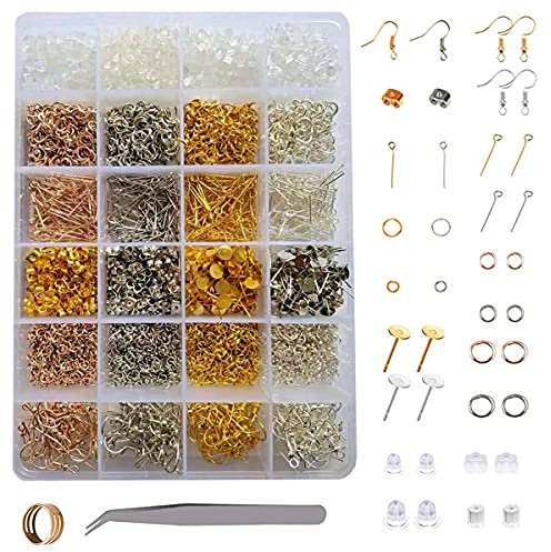 Naturezhen 3600 Piezas Kit para Hacer Pendientes - Accesorios Joyería Completo con Anillos y Tuercas, Incluye Caja de Almacenamiento, Material Hipoalergénico para Principiantes y Profesionales