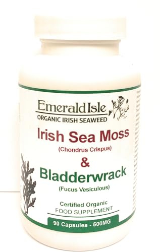 Irish Sea Moss & Bladderwrack Capsules Tablets 500 mg 90 Capsules Certified Organic Harvested in North Atlantic Coast of Ireland