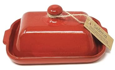 Verano Spanish Ceramics Selena Glaze Hand Dipped Colourful Dishware Decorative Home Décor Kitchen Food Sharing Serving Bread Margarine Butter Dishes - Red