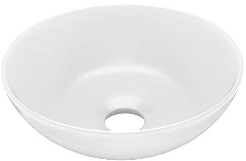 Tidyard Lavabo de Cuarto de Baño Lavabo Moderno Redondo de Cerámica Lavabo Cerámica Sobre Encimera Blanco Mate 28 x 10 cm