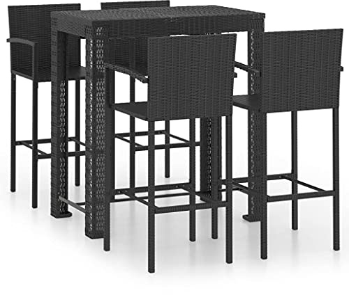 vidaXL Gartenbar Set 5-TLG. mit Armlehnen Theke Bar Tresen Gartentheke Stehtisch Bartisch Barhocker Barstuhl Gartenmöbel Poly Rattan Schwarz