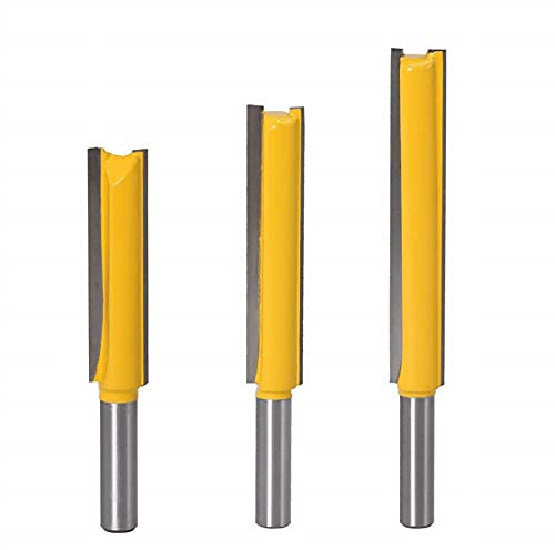 ExcInter 3 Pcs/Set 8mm Shank Long Straight Cutter Bit 8 * 1/2 * 50,8 * 1/2 * 63,8 * 1/2 * 76 Woodworking Long Flush Trim Router Bits Wood Cutting Tool