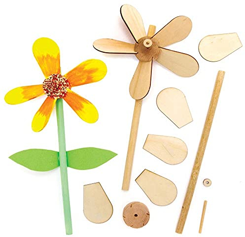 Baker Ross Flower Wooden Windmills - Pack of 5, Easter Crafts, Craft For Kids (FE575)