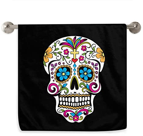 VunKo Day of the Dead Küchen-Geschirrtuch, weich, sehr saugfähig, Halloween-Totenkopf-Handtuch, Heimdekorativ, Mehrzweck, für Badezimmer, Hotel, Fitnessstudio und Spa, 39 x 69 cm, schwarz