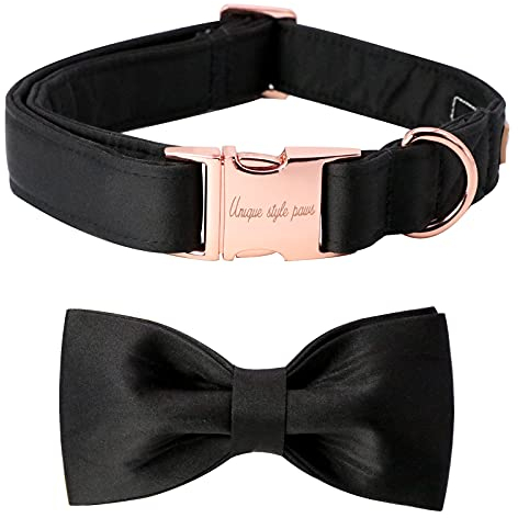 Unique style paws Hundehalsband, schwarzes Seiden-Hundehalsband mit Schleife, weiche Fliege verstellbares Haustierhalsband Geschenk für weibliche oder männliche große Hunde