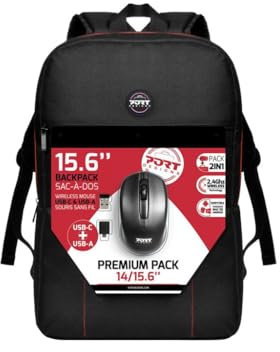 Port Designs Pack Sac à Dos + Souris sans Fil 2.4 ghz USB-c & USB-a 14/15.6 Pouces Noir