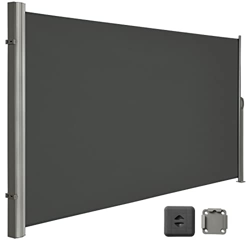 LARMNEE Alu-Seitenmarkise, ausziehbar, 190 x 450 cm, Sichtschutz, Sonnenschutz, Blickdicht, Seitenrollo, für Balkon, Terrasse, Garten, Anthrazit EBK1945BP02