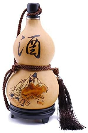STmea Bouteille d'eau naturelle séchée avec couvercle creux en calabash pour porte-boissons, décoration avec image, 1 000 ml