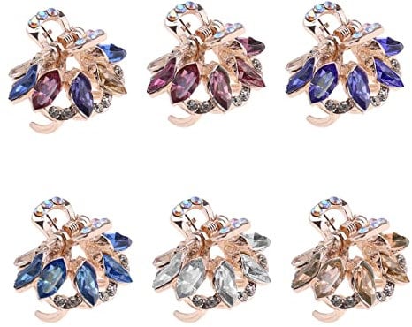 ECSiNG 6pcs Small Vintage Metal Rhinestone Hair Claw Clips - Women's DIY Accessory Fashion Headwear - Colorful Non-slip Jaw Clips