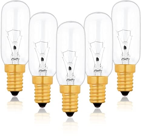Caldarax 5 Pack 40W E14 Cooker Hood Bulb, Dimmable T25 Bulbs, Warm White 2700K, 350lm, AC 220V-240V, Small Edison Screw Bulbs, for Extractor Fan, Sewing Machine, Refrigerator