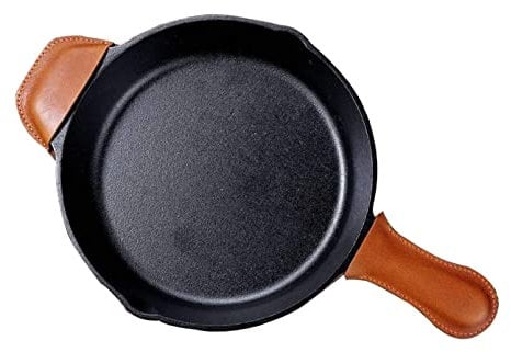 SET of 2 Brown vegetable tanned leather pot handle cover for lodge cast iron skillet, leather pot pan handle cover Z03-LP19C