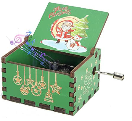 Huifengjie Hölzerne Spieluhr, Happy Christmas Handkurbel Spieluhren, Antike Geschnitzte Vintage-Design, Holz Musik Box für Geburtstags, Valentinstag, Jahrestag, Weihnachten Geschenk