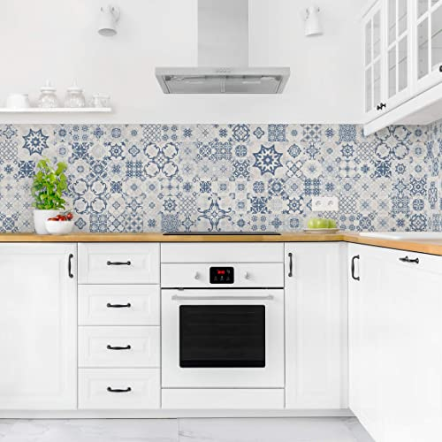 Bilderwelten Küchenrückwand Folie Glänzend 60x150 cm Keramikfliesen Agadir blau Spritzschutz Fliesenspiegel Küche-Rückwand Motiv Klebefolie