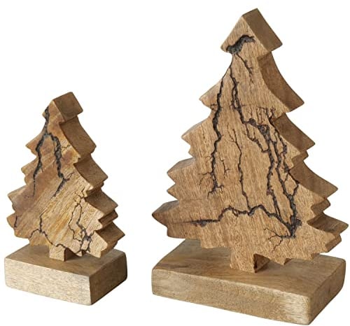 BOLTZE 2tlg Set Deko-Aufsteller Percha I H 15cm & 22cm I Deko-Tanne aus Mango-Holz I Weihnachtsbaum I Weihnachts-Deko Baum I Wohnzimmer, Esstisch I Advents-Dekoration zum Hinstellen I Christmas X-Mas