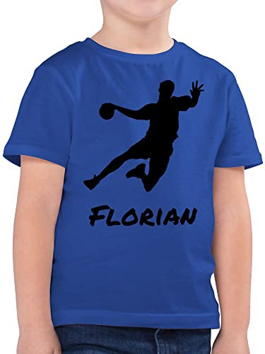 Kinder T-Shirt Jungen - Geschenke Handball - Handballer Silhouette mit Name - 152 (12/13 Jahre) - Royalblau - Tshirt Shirt zubehör personalisiertes Kinder-t-Shirt Junge von Shirts t wm t-Shirts