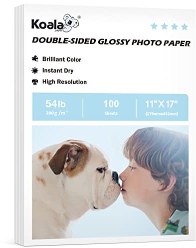Koala doppelseitiges Fotopapier für Tintenstrahldrucker, glänzend, 27,9 x 43,2 cm, dick, 24,5 kg, 100 Blatt, Bilderpapier für Tintenstrahldrucker, Farbtinte für Kalender, Menüdruck, 200 g/m²
