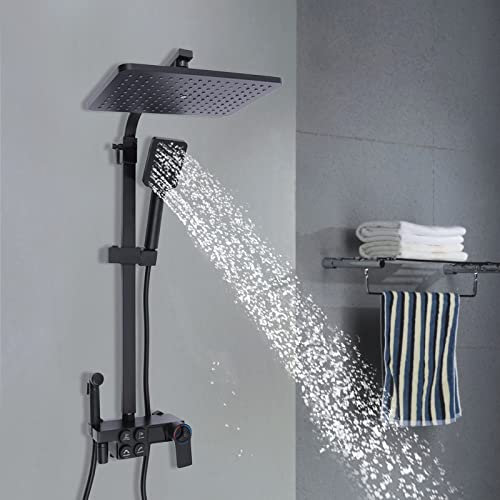 Sistema doccia termostatico, set doccia a cascata sistema nero, rubinetto doccia a incasso