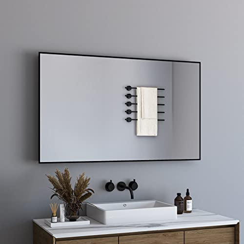 BD-Baode Wandspiegel 60x100 cm Schwarz Metallrahmen Wandspiegel Badspiegel Ohne Beleuchtung rechteckig Spiegel für Bäder, Schlafzimmer, Toiletten(Design mit Rechter Winkel)