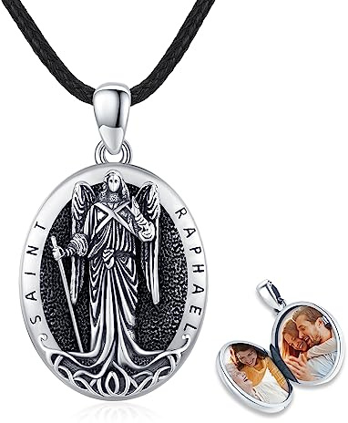 REDSUN Saint Raphael Halskette 925 Sterling Silber Locket Necklace Religiöser Amulett Halskette Christlicher Schutzhalskette Schutzpatron Schmuck für Frauen Männer
