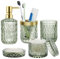 Green Bathroom Accessory Set, 5Pcs Bathroom Soap Dispenser Set, Green Glass Bathroom Accessory Set with Soap Dispenser, Soap Dish, Toothbrush Holder, Tumbler, Cotton Swab Jars
