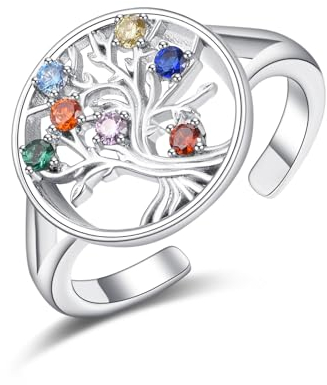 KINGWHYTE Chakra Albero della Vita Anelli Argento Sterling 925 Famiglia Albero Regolabile Anelli Gioielli Regalo di Compleanno per Donna Madre Fidanzata Ragazza, Non conosciuto