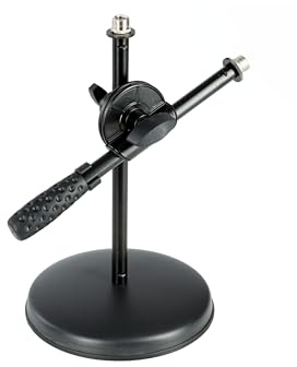 MUSIC STORE Tischstativ x2, Mikroständer aus stabilem Metall, Höhenverstellbarer Schwenkarm, Schwarz, Für Podcasts, Musizieren, Kameras