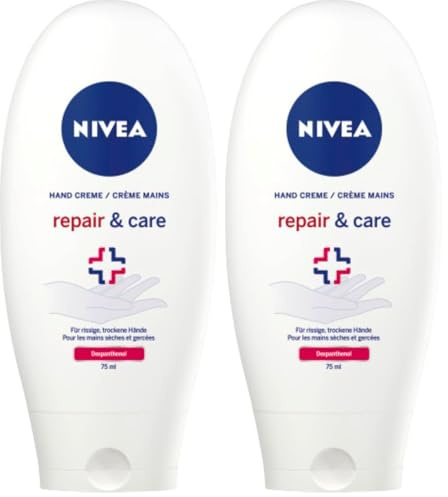 NIVEA 3in1 Repair Hand Creme (75 ml), reichhaltige Hautcreme mit Dexpanthenol für intensive Pflege, Handpflege bei sehr trockenen und rissigen Händen (Packung mit 2)
