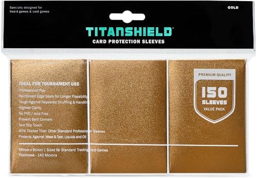 TitanShield 150 Gold Sleeves Compatible with MTG Magic The Gathering, Lorcana, Board Games and Trading Cards 2.5 x 3.5 66x91mm