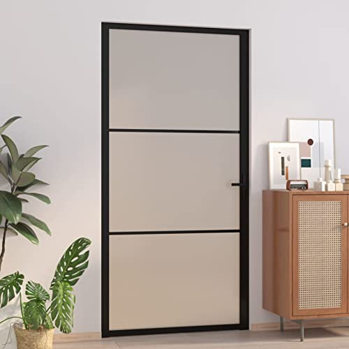 DJEKA Porta Interna, Porta da Interno, Porte Interne, Porte da Interno, Porte da Interno Economiche, 102,5x201,5 cm Nero Opaco in Vetro e Alluminio