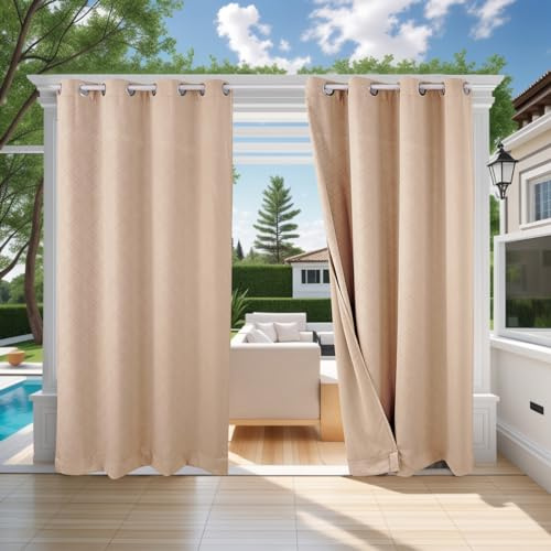 ele ELEOPTION Outdoor Vorhang Wetterfest, Outdoor Vorhänge mit Ösen, Upgrade 3D-Prägung Blickdicht Vorhang Anti-Falten UV-Schutz und Regenschutz Sichtschutz für Garten Terrasse und Balkon