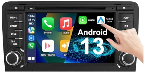 Android 14 Autoradio para Audi A3 2003-2012 & S3 8P 2006-2012 & RS3 Sportback 2011-2012, Radio de 7 Pulgadas con Reproductor de CD/DVD, Carplay inalámbrico/Android Auto GPS WiFi Bluetooth 4G