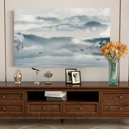 Moderner Stil Tv-staubschutz, Weicher Stoff, Tv-abdeckungen Für Den Innenbereich, Staubdicht, 3d-landschaftsmuster, Wasserdicht, Tv-abdeckung, Lcd-led-hd-display, Staub(Size:60in(141x85cm),Color:A)