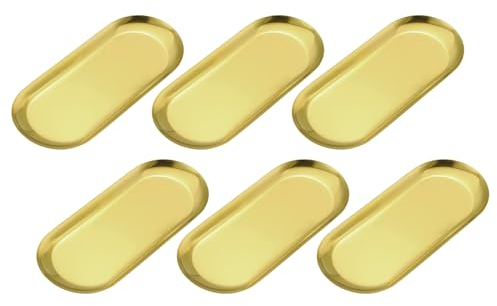 QUARKZMAN 6pz Acciaio Inox Vassoio Decorativi Bagno Vassoi Trucco Cosmetici Vassoi Piccolo Vassoio per Candele Dessert Portaoggetti(Oro 9 x 3.5)