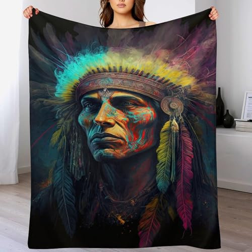 Kuscheldecke Indianer Flauschige Plüsch BettDecke, Extra Weich & Warm, Wohndecke Flannel Fleecedecke Als Sofadecke & Couchdecke（180×200cm）