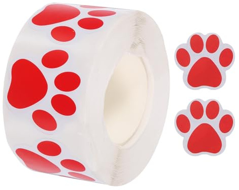 QUARKZMAN 500 Stück Pfotenabdrücke Aufkleber Rot, 38mm Selbstklebende Etiketten Aufklebe, Sterne Sticker für DIY Scrapbooking Geschenkaufkleber Grußkarten (1 Rolle)