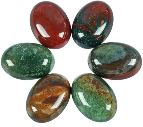 Lovionus89 18x25 mm ovale Cabochons Flatback Kristallheilstein für Schmuckherstellung DIY Pack von 6, Indischer Achat