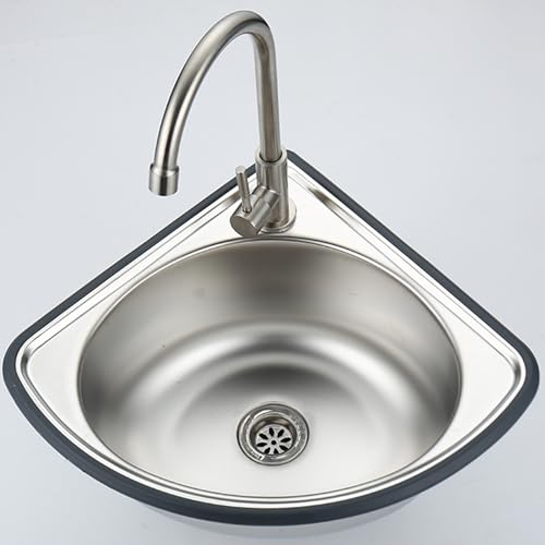 Fregadero triangular esquinero de cocina Fregadero de un solo cuenco de montado en la pared Con grifo de agua fría y caliente fregadero acero inoxidable de Utilidad