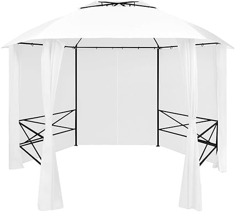 Gartenzelt mit Vorhängen, CIADAZ Pavillon, Partyzelt, Gartenpavillon, Faltpavillon, Rennzelt, Anstellpavillon, Zelt Garten, 360x312x265 cm Weiß 180 g/m²