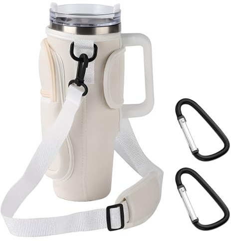 Water Bottle Carrier Bag for Stanley Cup, Fashion Water Bottle Holder with Strap & Phone Pocket, Water Bottle Pouch Bag Fits Stanley 40oz Tumbler for Walking and Hiking Premium Neoprene Portable