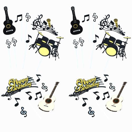 32Pcs Unique Rock Star Cake Topper Fashionable Musical Instrument Cake Topper Funny Music Notes Balls Cake Decorations for Birthday Party Supplies