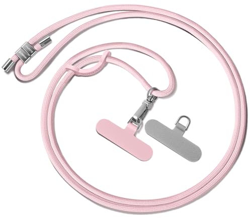 SURPHY Cordon Téléphone Portable Universelle, Tour de Cou Telephone Réglable et Détachable, laniere telephone portable Longue en Nylon Compatibles avec des Smartphones etc, Plein Rose